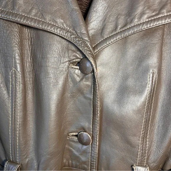Vintage Olympic Long Leather Coat, Removable Faux Fur Liner - Picture 3 of 16